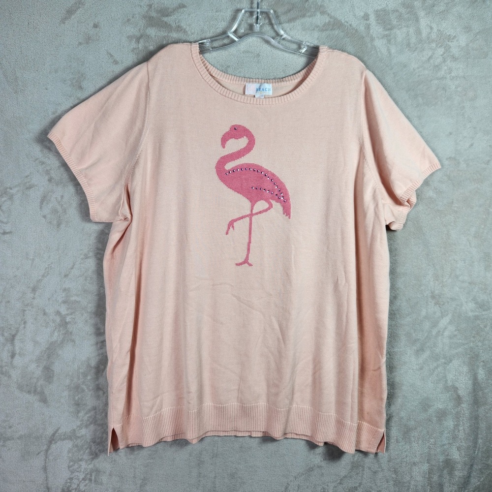 Belle Kim Gravel Sweater Womens 3X Seashell Pink Let's Flamingle Top A688206
